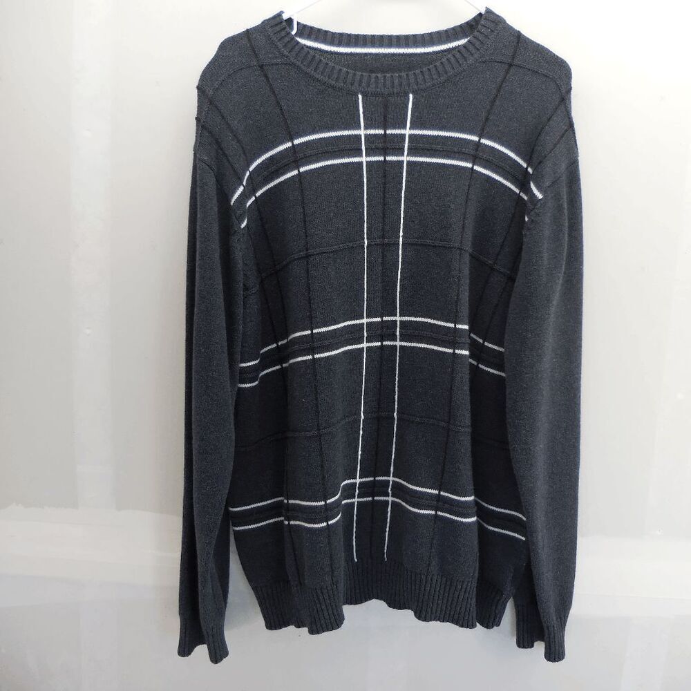 David Taylor Collection Size XL Gray Geometric Tic Tac Toe Front Sweater Cotton